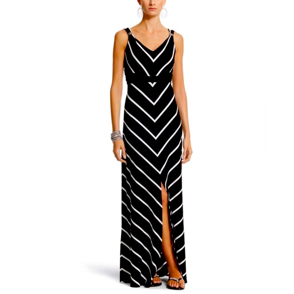 Gorgeous chevron stripe maxi dress in classic black and white.